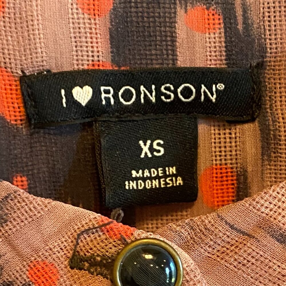 I ❤ Ronson patterned button down semi sheer long sleeve blouse XS - Picture 2 of 8